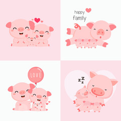 Cute  Animal Family. Father Mother and baby. Vector illustration.