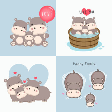 Cute  Animal Family. Father Mother and baby. Vector illustration.