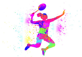 Badminton logo design. Colorful sport background. Vector illustration.
