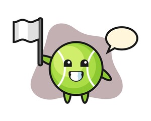 Tennis cartoon holding a flag