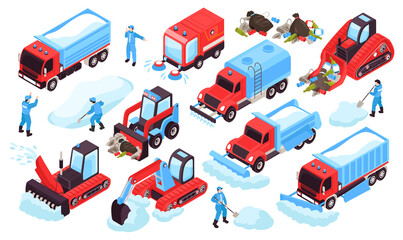 Isometric Cleaning Vehicles Set