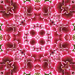 abstract background of flower pattern of kaleidoscope. red background fractal mandala. abstract kaleidoscopic arabesque