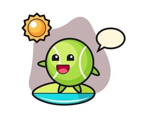 Tennis cartoon do surfing on the beach