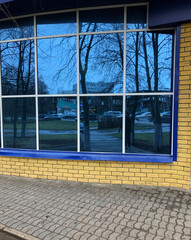 photo shop windows of the blue glass