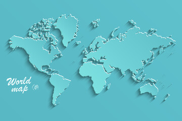 Color world map of paper. Colorful vector illustration.