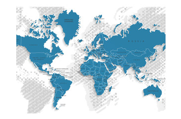 Color world map of paper. Colorful vector illustration.