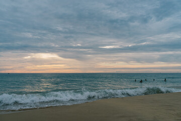 Fototapeta na wymiar Sunrise on the sea, Bai Xep beach, Tuy Hoa city, Phu Yen province 