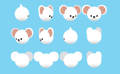 Animal Head White Mouse Animate Spinning Vector Illustration