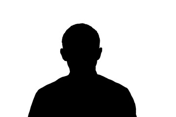 Black silhouette of an adult young anonymous man on a white background