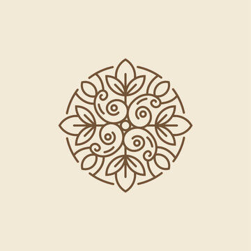 Vector logo design template and monogram concept in trendy linear style. Vector abstract badge for design of natural products, flower shop, cosmetics, ecology concepts, health, spa, yoga Center. Envir