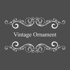 Vintage calligraphic ornament, decorative frame with abstract floral pattern, white contours Isolated on black background. - Vector.