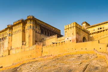 It's Walls of the Amer Fort (Amber Fort and Amber Palace), a town near Jaipur, Rajasthan state, India. UNESCO World Heritage Site as part of the group Hill Forts of Rajasthan.