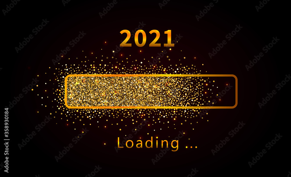 Wall mural happy new year 2021 golden loading bar. glittering progress bar on black background - new year count