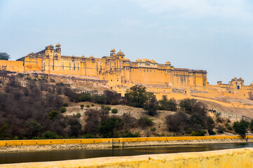 Fototapeta premium It's Amer Fort (Amber Fort and Amber Palace), a town near Jaipur, Rajasthan state, India. UNESCO World Heritage Site as part of the group Hill Forts of Rajasthan.