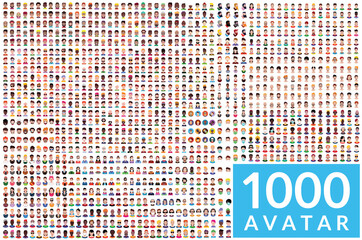 1000 Avatar icon set Persons, avatars, 
 people heads of different ethnicity. 
 Vector design