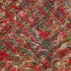Handwoven mohair fabric with red weft