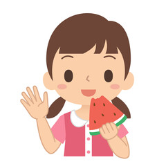 スイカを食べる女の子