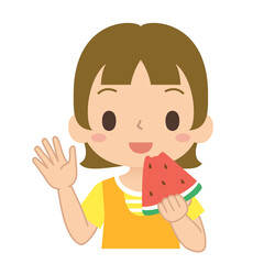 スイカを食べる女の子