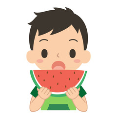 スイカを食べる男の子