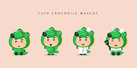 Cute crocodile mascot set