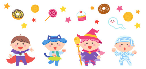 Children posing in Halloween ghost costumes