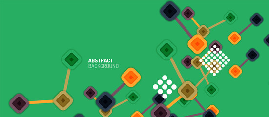 Abstract square dot connections, flat style multicolored geometric background for Wallpaper, Banner, Background, Card, Book Illustration, landing page or poster design