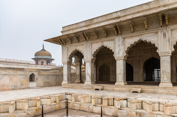 Fototapeta premium It's Diwan I Am (Hall of Public Audience) at the Red Fort of Agra, India. UNESCO World Heritage site.