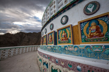 Buddha decoration Shanti Stupa, Buddhism Stupa in Leh Town, Ladakh, India