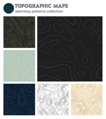 Topographic maps. Beautiful isoline patterns, seamless design. Attractive tileable background. Vector illustration.