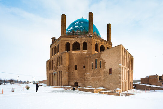 It's Soltaniyeh dome in winter on the snow, Soltaniyeh District of Abhar County, Zanjan Province, Iran. UNESCO World Heritage