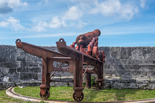 1800s Era Cannon at Fort Fincastle overlooking the harbor in Nassau, New Providence, Bahamas