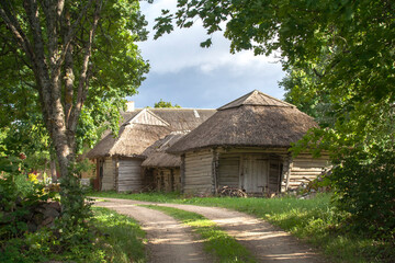 Fototapeta na wymiar View to old, partly abandoned village in Saaremaa island in Estonia. 