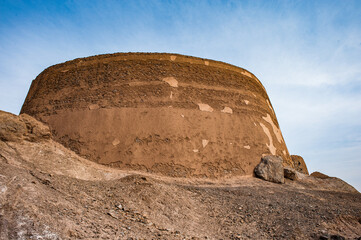 It's Tower of Silence in Yazd, Iran, built according to the Zoroastrian tradition on the top of the mountains