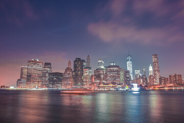 Night view of Downtown Manhattan in New York City