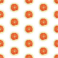 Seamless infinity pattern of isolated slices of grapefruit. Wallpaper for background, design and packaging.