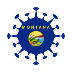 Montana flag in virus shape, symbolizing the pandemic impact on the US state.