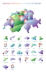 Swiss low poly regions. Polygonal map of Switzerland with regions. Geometric maps for your design. Cool vector illustration.