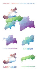 Tajikistan low poly regions. Polygonal map of Tajikistan with regions. Geometric maps for your design. Authentic vector illustration.