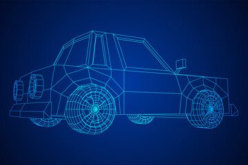 Car sedan vehicle personal transport. Automobile transportation concept. Wireframe low poly mesh vector illustration.