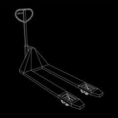 Hand pallet jack lift. Manual forklift. Logistics shipping concept. Wireframe low poly mesh vector illustration.