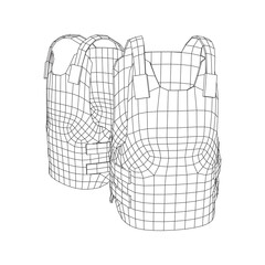 Police flak jacket or bulletproof vest. Bullet proof concept. Wireframe low poly mesh vector illustration.