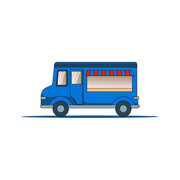 Blue Food Truck Illustration Vector Design Isolated On White Background