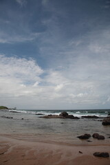 View of Salvador beach under blue sky, Salvador, Bahia, Brazil