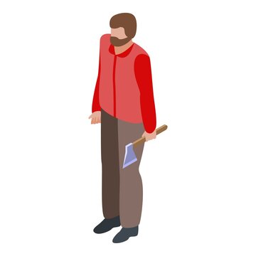 Lumberjack with axe icon. Isometric of lumberjack with axe vector icon for web design isolated on white background