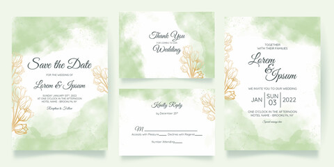Fototapeta premium watercolo wedding invitation card template set with floral decoration