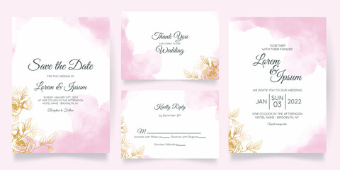 Fototapeta na wymiar watercolo wedding invitation card template set with floral decoration