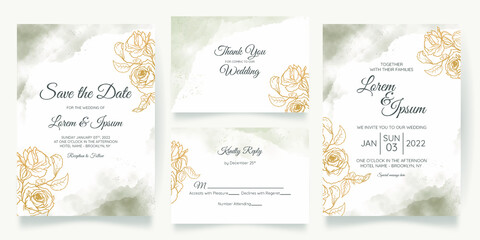 Obraz na płótnie Canvas watercolo wedding invitation card template set with floral decoration