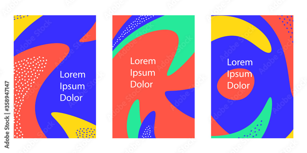 Poster Set of vertical background with dynamic liquid shapes.