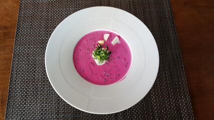 Delicious cold kefir beetroot soup very popular on hot summer days