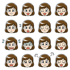 女性　顔　喜怒哀楽　バリエーション　表情　セット　笑顔　笑う　ウインク　困る　冷や汗　目を閉じる　驚く　びっくり　焦る　真っ青　怒る　呆れる　安心　青ざめる　疑う　20代　30代　女　社会人　社員　スタッフ　ビジネスウーマン　会社員　職業　働く　学生　学校　アニメ　マンガ　まんが　漫画　キャラクター　かわいい　